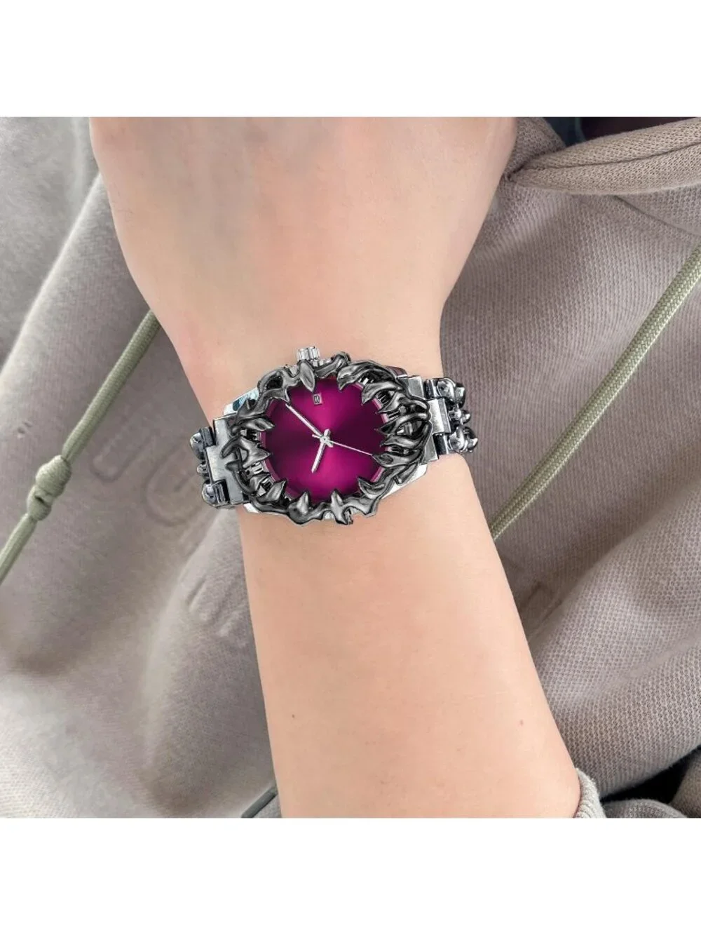 Men's Purple Quartz Gothic Claw Unique Stainless Steel Luminous Waterproof Watch